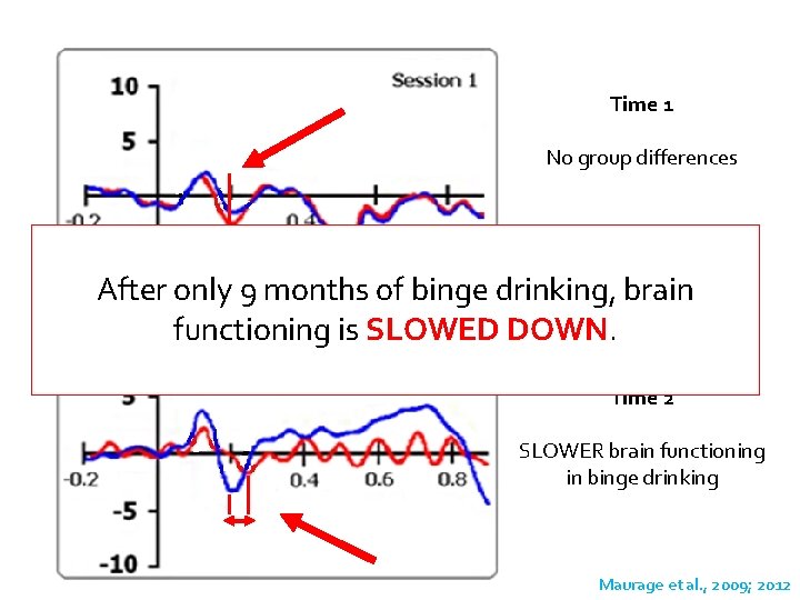 Time 1 No group differences After only 9 months of binge drinking, brain functioning