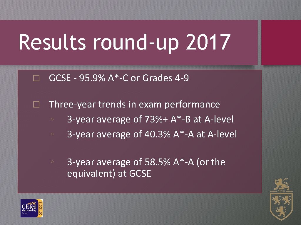 Results round-up 2017 � GCSE - 95. 9% A*-C or Grades 4 -9 �