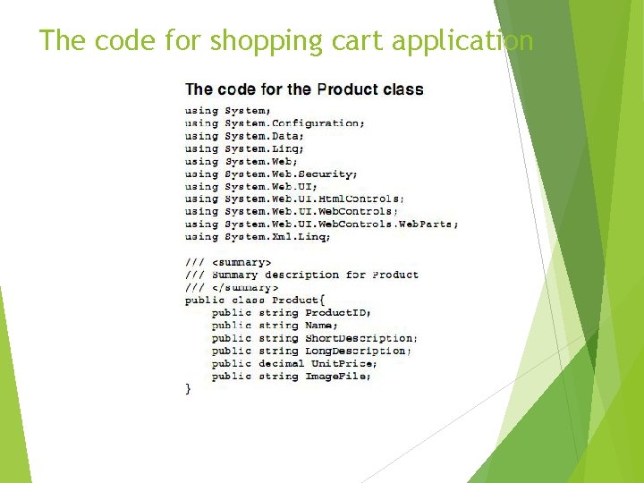 The code for shopping cart application 