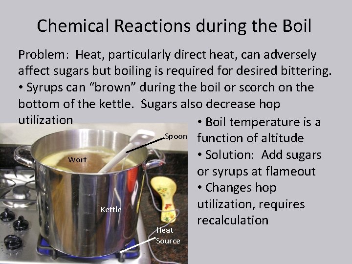 Chemical Reactions during the Boil Problem: Heat, particularly direct heat, can adversely affect sugars