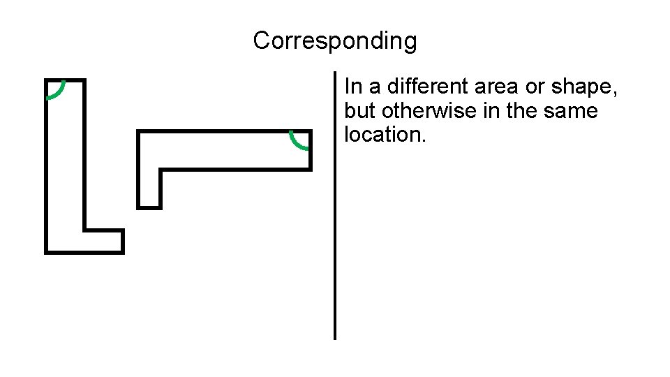 Corresponding In a different area or shape, but otherwise in the same location. 