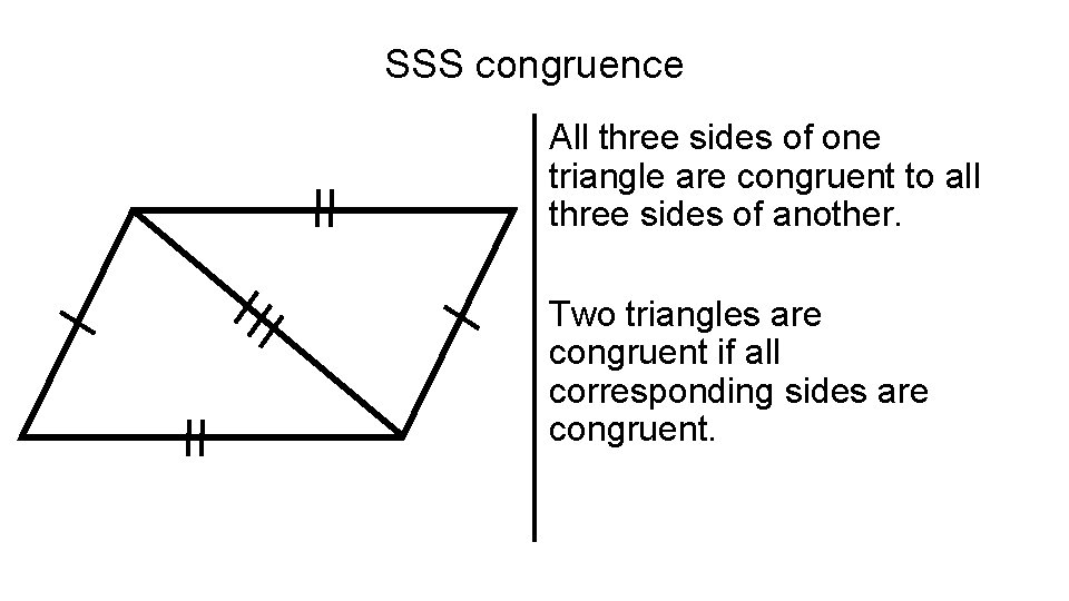 SSS congruence All three sides of one triangle are congruent to all three sides
