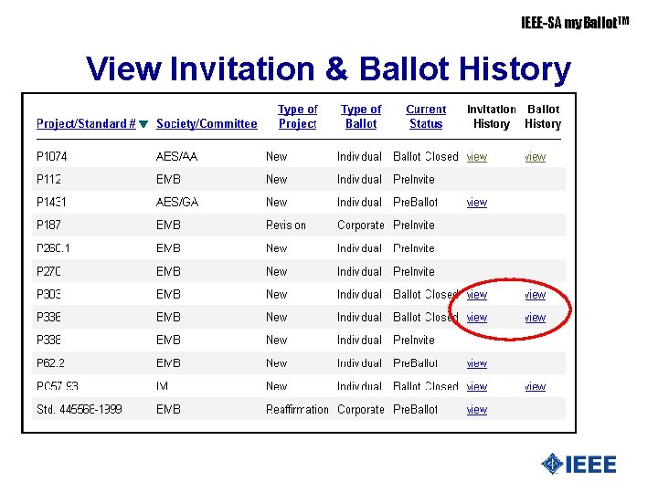 IEEE-SA my. Ballot. TM View Invitation & Ballot History 
