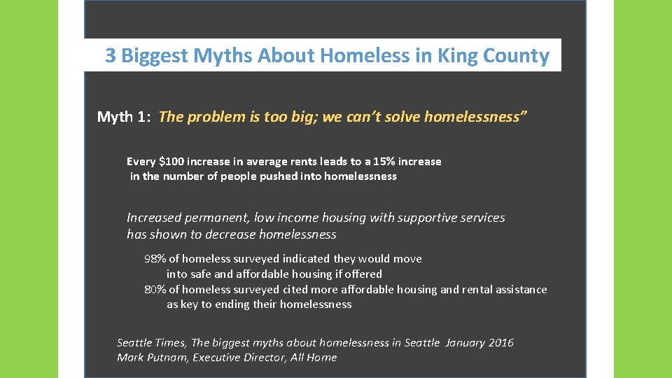 3 Biggest Myths About Homeless in King County Myth 1: The problem is too