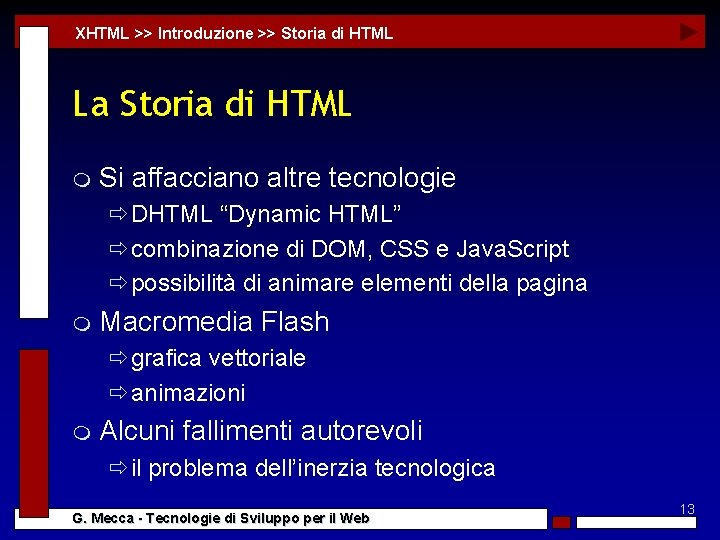 XHTML >> Introduzione >> Storia di HTML La Storia di HTML m Si affacciano