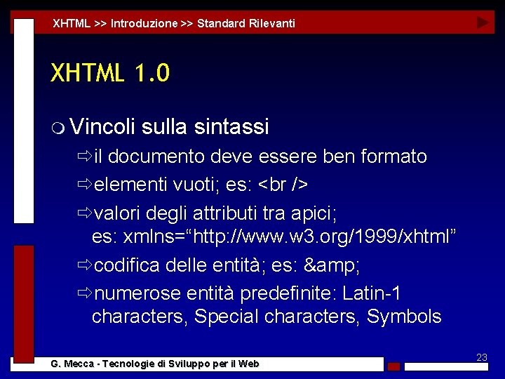 XHTML >> Introduzione >> Standard Rilevanti XHTML 1. 0 m Vincoli sulla sintassi ðil