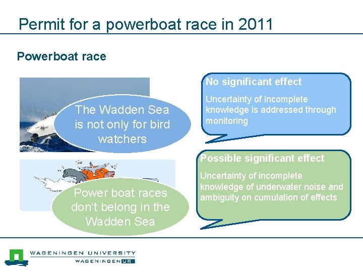 Permit for a powerboat race in 2011 Powerboat race No significant effect The Wadden