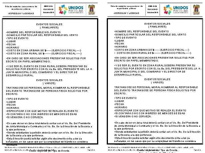 Guía de requisitos para permisos de espectáculos públicos INSPECCIÓN Y LICENCIAS Guía de requisitos