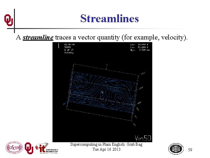 Streamlines A streamline traces a vector quantity (for example, velocity). Supercomputing in Plain English: