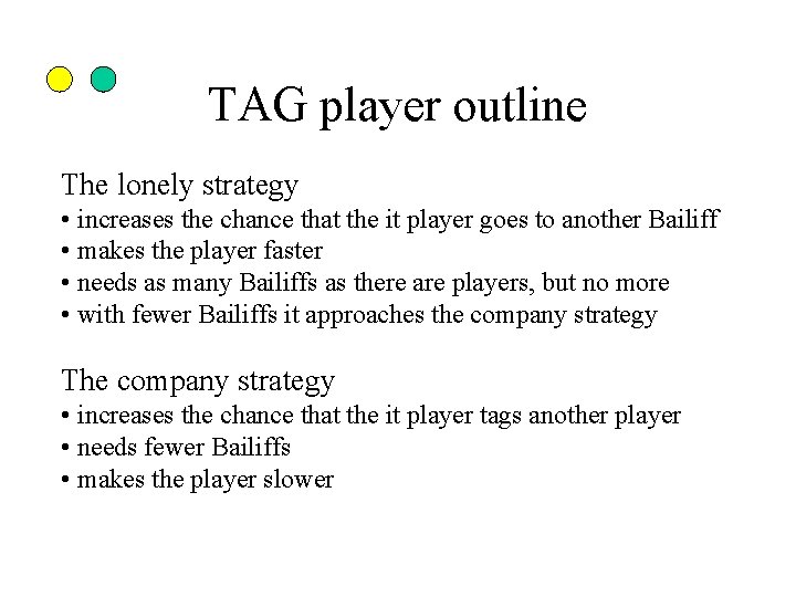 TAG player outline The lonely strategy • increases the chance that the it player TAG player outline The lonely strategy • increases the chance that the it player