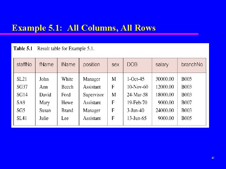 Example 5. 1: All Columns, All Rows 65 