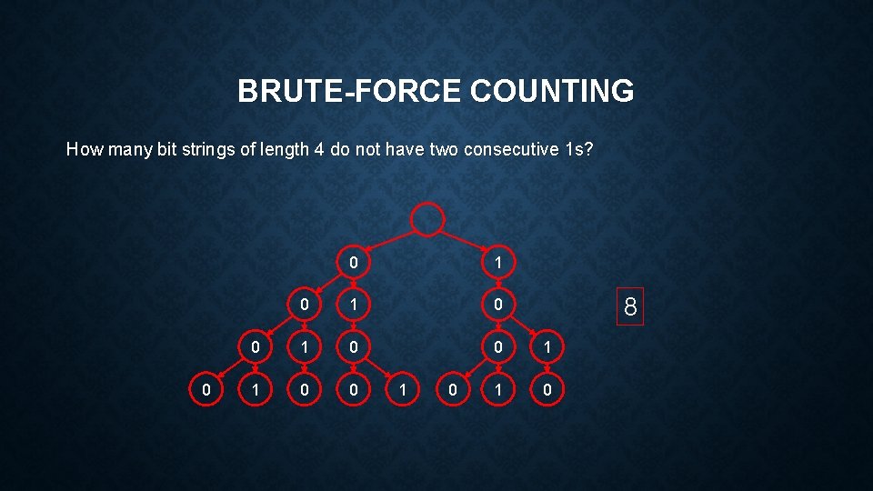 BRUTE-FORCE COUNTING How many bit strings of length 4 do not have two consecutive