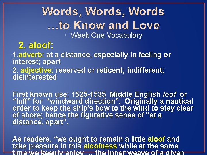 A P Literature Vocabulary List Week One Words