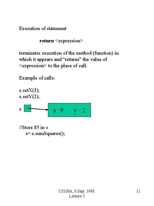 Execution of statement return <expression> terminates execution of the method (function) in which it