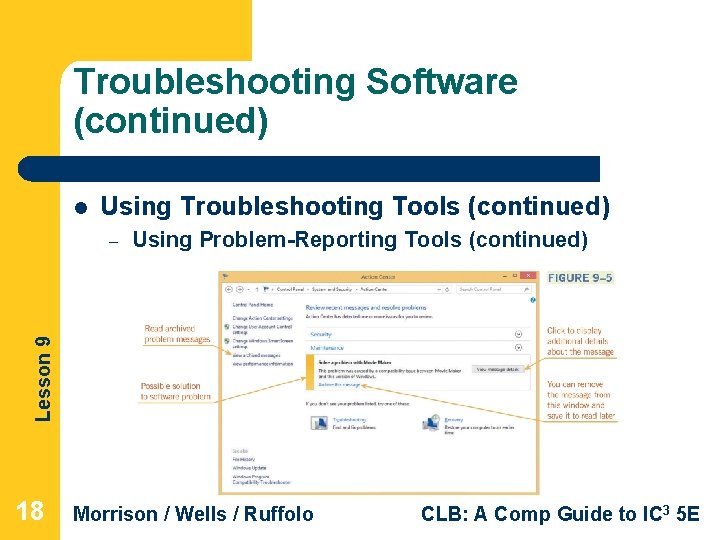 Troubleshooting Software (continued) l Using Troubleshooting Tools (continued) Using Problem-Reporting Tools (continued) Lesson 9