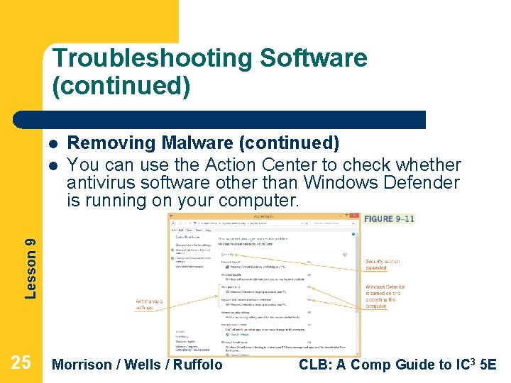 Troubleshooting Software (continued) l Lesson 9 l Removing Malware (continued) You can use the