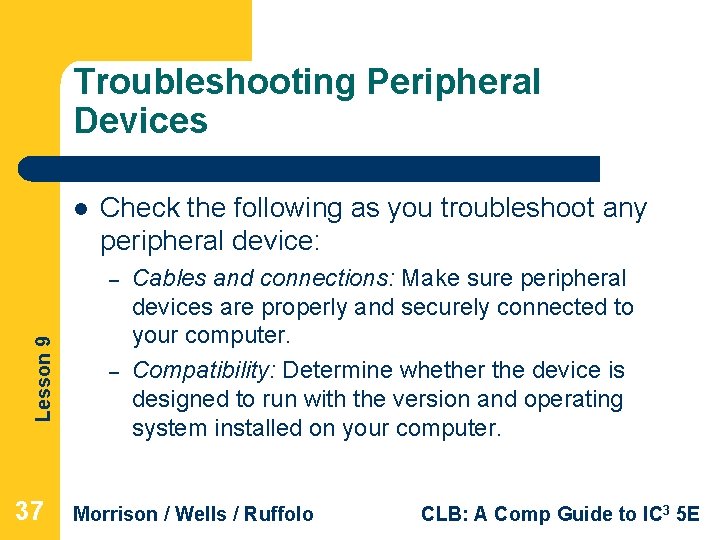Troubleshooting Peripheral Devices l Check the following as you troubleshoot any peripheral device: Lesson