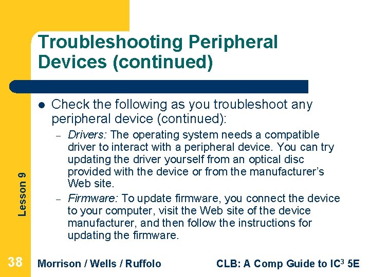 Troubleshooting Peripheral Devices (continued) l Check the following as you troubleshoot any peripheral device