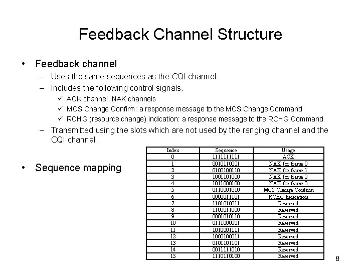 Feedback Channel Structure • Feedback channel – Uses the same sequences as the CQI