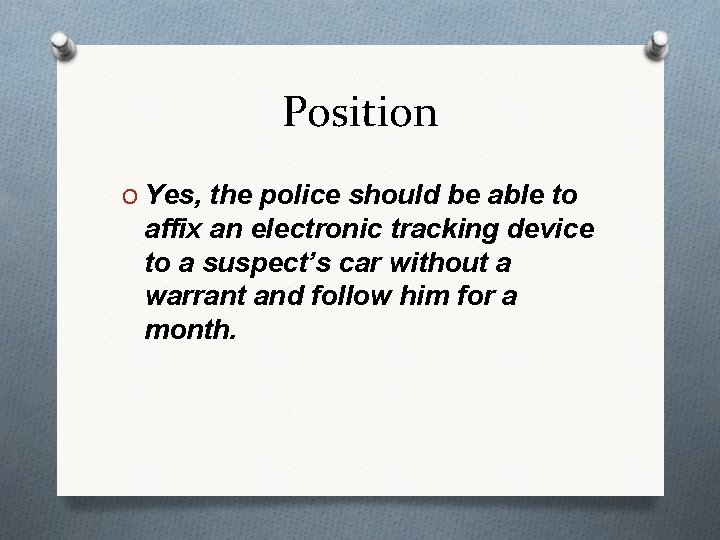 Position O Yes, the police should be able to affix an electronic tracking device