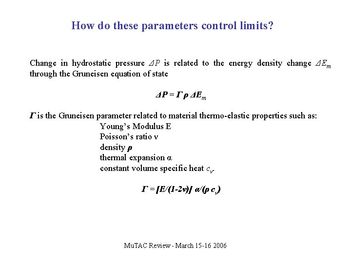 How do these parameters control limits? Change in hydrostatic pressure ΔP is related to