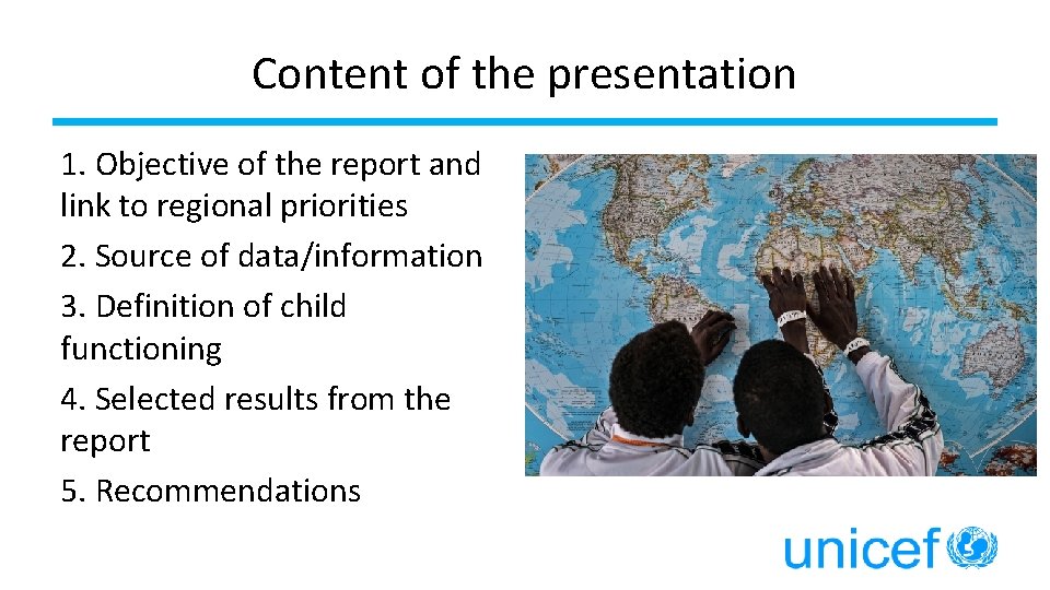 Content of the presentation 1. Objective of the report and link to regional priorities