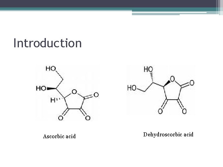 Introduction Ascorbic acid Dehydroscorbic acid 