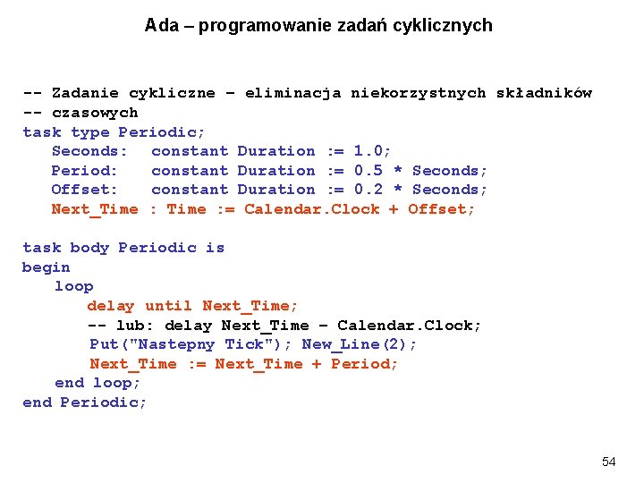 Ada – programowanie zadań cyklicznych -- Zadanie cykliczne – eliminacja niekorzystnych składników -- czasowych