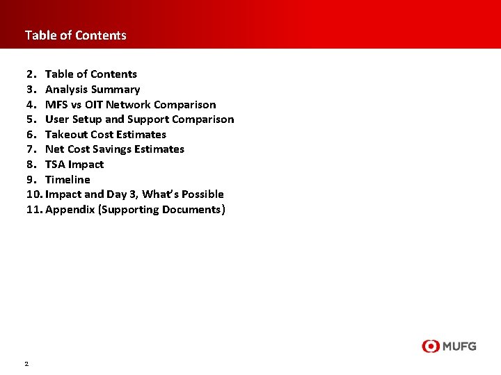 Table of Contents 2. Table of Contents 3. Analysis Summary 4. MFS vs OIT