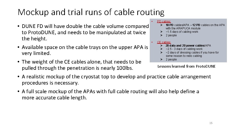 Mockup and trial runs of cable routing • PD cables: Ø 10 PD cables/APA