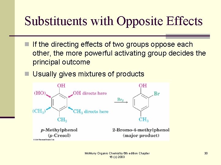 Substituents with Opposite Effects n If the directing effects of two groups oppose each