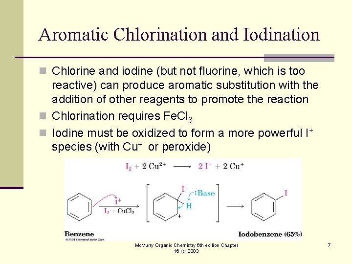 Aromatic Chlorination and Iodination n Chlorine and iodine (but not fluorine, which is too