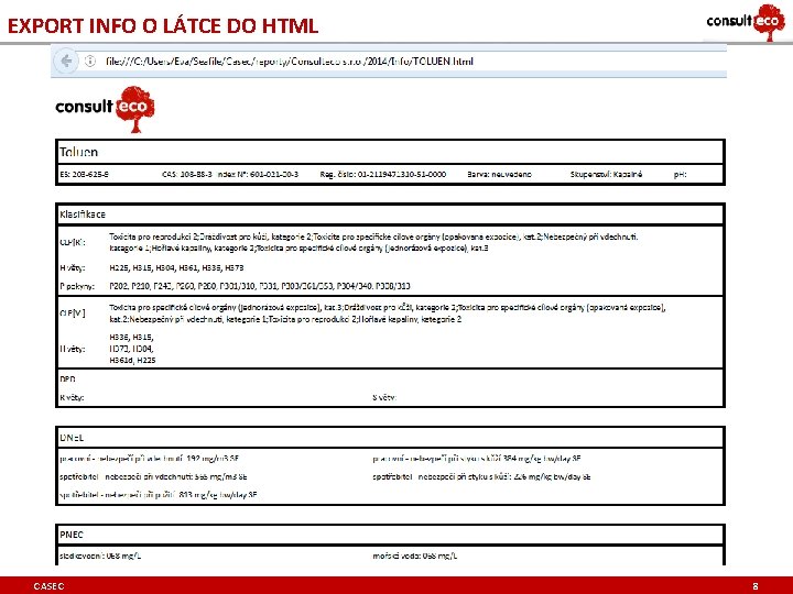EXPORT INFO O LÁTCE DO HTML CASEC 8 
