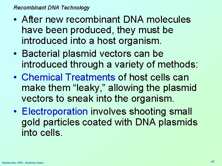 Recombinant DNA Technology • After new recombinant DNA molecules have been produced, they must