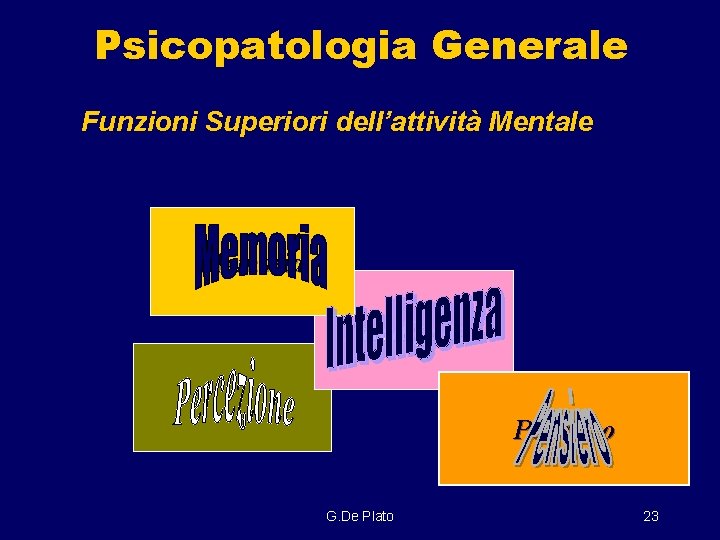 Psicopatologia Generale Funzioni Superiori dell’attività Mentale Memoria Intelligenza Pensiero G. De Plato 23 