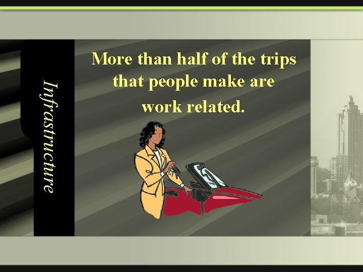 Infrastructure More than half of the trips that people make are work related. 