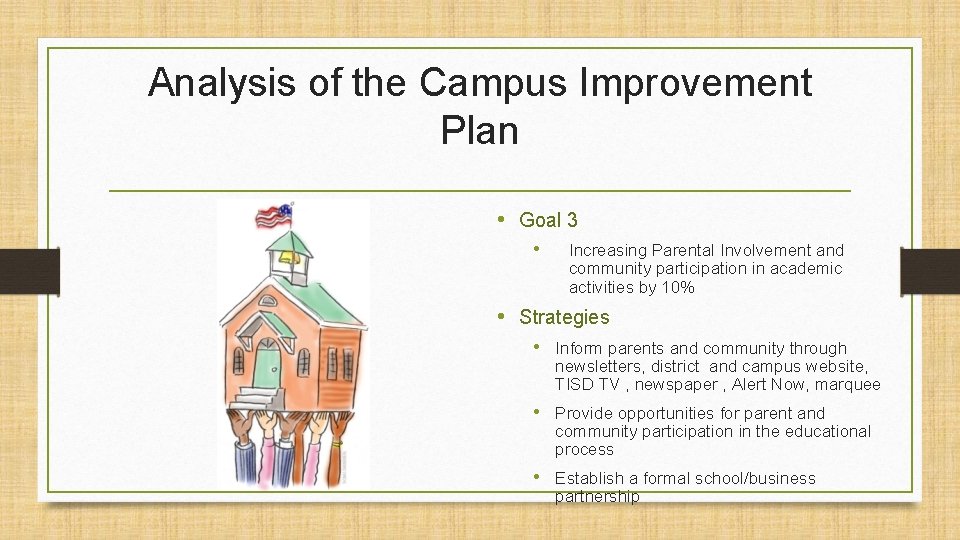 Analysis of the Campus Improvement Plan • Goal 3 • Increasing Parental Involvement and