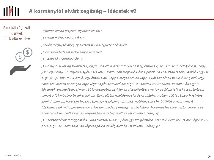 A kormánytól elvárt segítség – idézetek #2 Speciális ágazati igények 1 -1 fő által