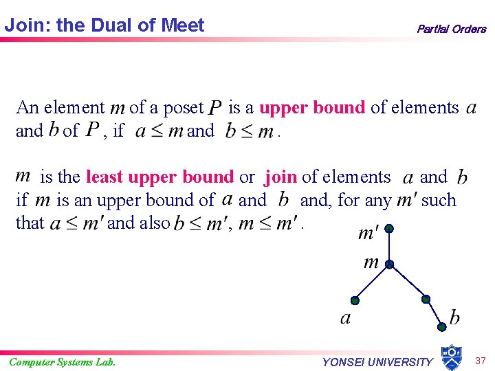 Join: the Dual of Meet Partial Orders An element of a poset is a