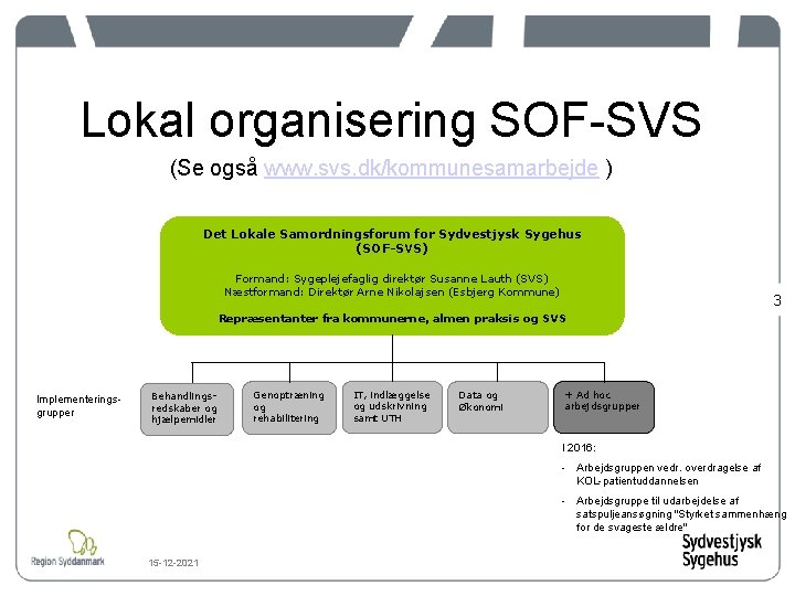 Lokal organisering SOF-SVS (Se også www. svs. dk/kommunesamarbejde ) Det Lokale Samordningsforum for Sydvestjysk