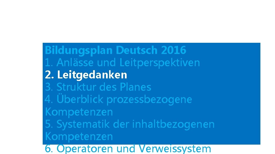 Bildungsplan Deutsch 2016 1. Anlässe und Leitperspektiven 2. Leitgedanken 3. Struktur des Planes 4.