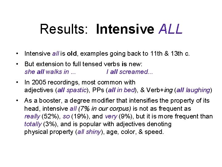 Results: Intensive ALL • Intensive all is old, examples going back to 11 th