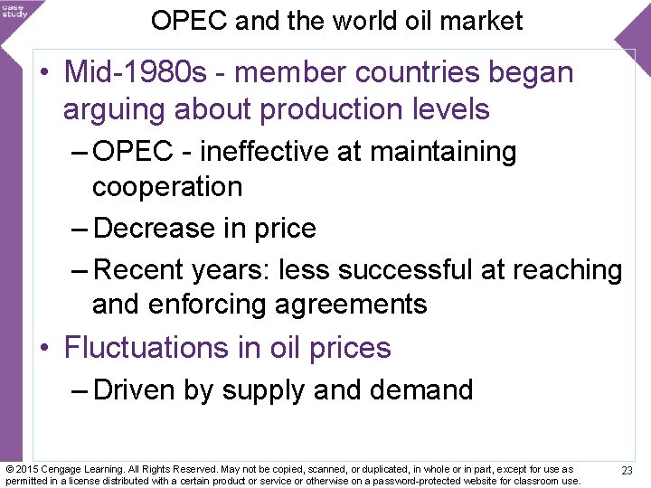 OPEC and the world oil market • Mid-1980 s - member countries began arguing