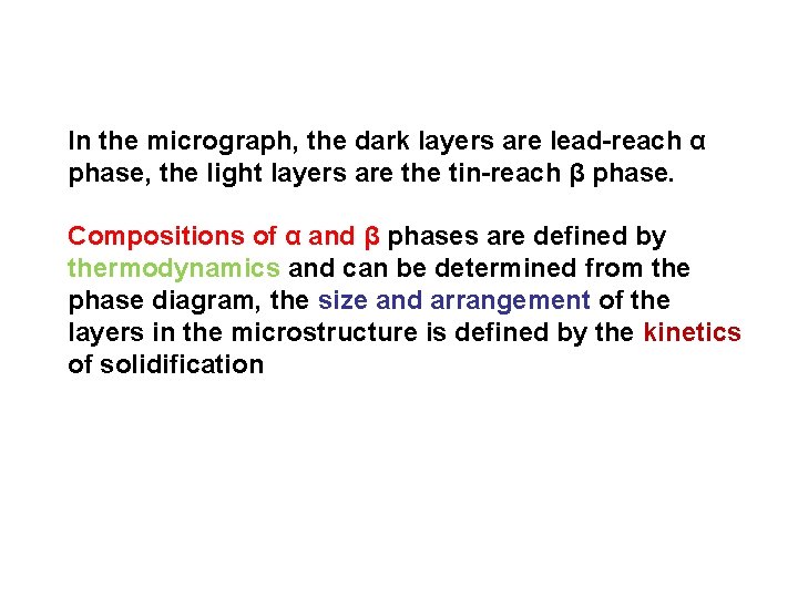 In the micrograph, the dark layers are lead-reach α phase, the light layers are