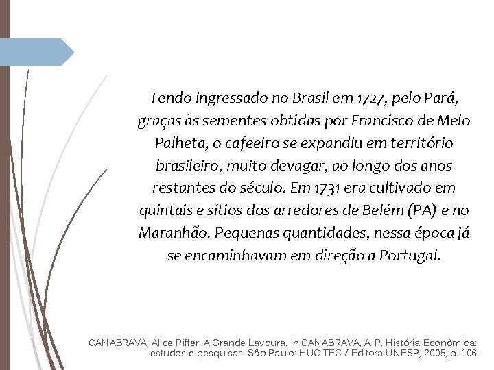 Tendo ingressado no Brasil em 1727, pelo Pará, graças às sementes obtidas por Francisco