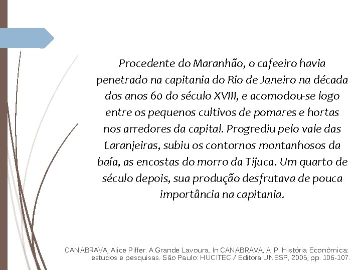 Procedente do Maranhão, o cafeeiro havia penetrado na capitania do Rio de Janeiro na