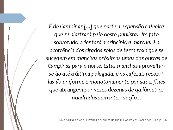 É de Campinas [. . . ] que parte a expansão cafeeira que se