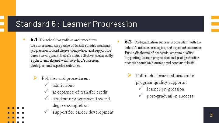 Standard 6 : Learner Progression ▪ 6. 1 The school has policies and procedures
