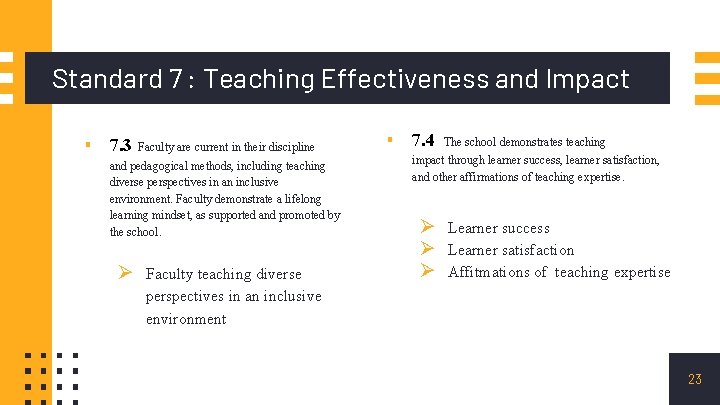 Standard 7 : Teaching Effectiveness and Impact ▪ 7. 3 Faculty are current in