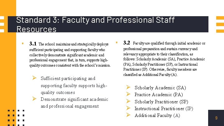 Standard 3: Faculty and Professional Staff Resources ▪ 3. 1 The school maintains and